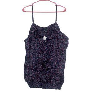 Lane Bryant Sleeveless Top Womens 26/28 Black Polka Dot Ruffle Smoked Hem Summer